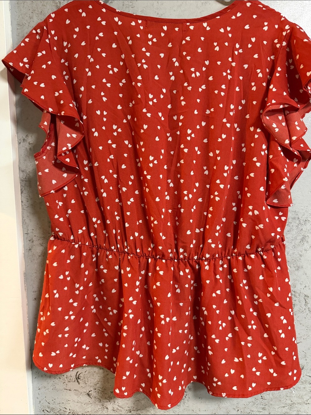 Sweet Rain Red Heart-Print V-Neck Ruffle Sleeve Blouse - Picture 2 of 2